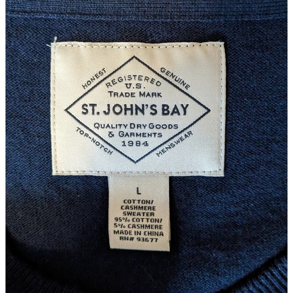 ST. JOHN'S BAY Cotton/Cashmere Navy Blue V-Neck Pullover Sweater Men's Sz L NEW - Picture 4 of 5
